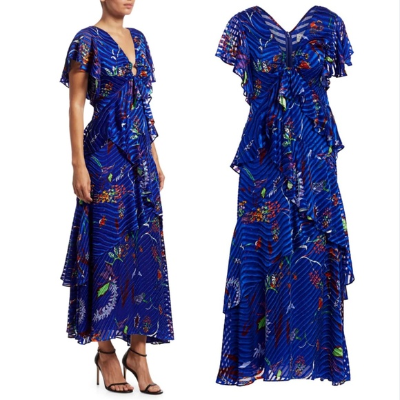 Janelle Printed Tiered Stretch-Silk Maxi Dress NWT - Picture 3 of 8